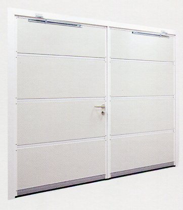 Inside view of a pair of Carteck side-hinged garage doors